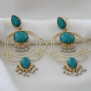 The 'Neelam' Gold & Turquoise Chandbali Earrings