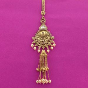 Antique Gold-Plated Hip Clip for Saree – 51g Handcrafted Classic Waist Accessory with Pearl Tassels