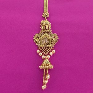 Antique Gold-Plated Peacock Hip Clip – 52g Handcrafted Bridal Waist Accessory with Pearl Tassels