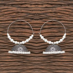 Oxidised Jhumki With Oxidised Plating and pearl hangings
