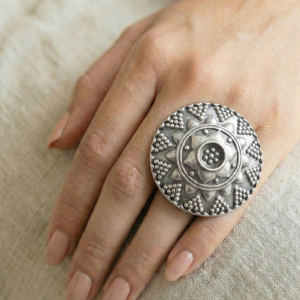 Large Oxidized Brass Tribal Statement Ring - Boho Ethnic Handcrafted Jewelry