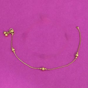 Minimalist Gold Tone Chain Anklet with Textured Beads and Bells