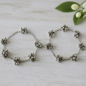 Elegance Chains Silver-Toned Ghungroo Cluster Anklets
