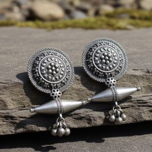 Elegance Chains Oxidized Silver-Toned Ethnic Jhumka Drop Earrings