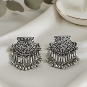 Oxidized-Plated Indian Jhumka Earrings - Bohemian Tribal Dangle & Drop Jewelry