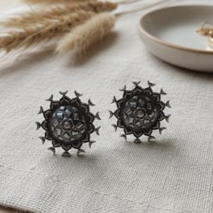Oxidized Brass Mandala Stud Earrings - Bohemian Ethnic Bloom