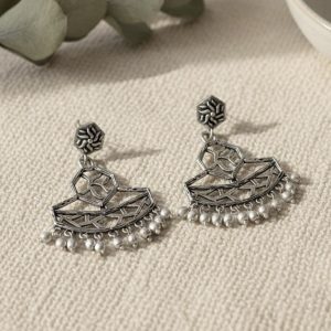 Geometric Dangle Earrings with Pearl Drops - Modern Ethnic Chic