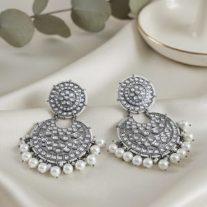 Kundan & Pearl Chandbali Earrings