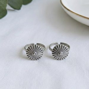 Bohemian Silver Sunburst Toe Ring (A Pair)- Adjustable Mandala Foot Jewelry
