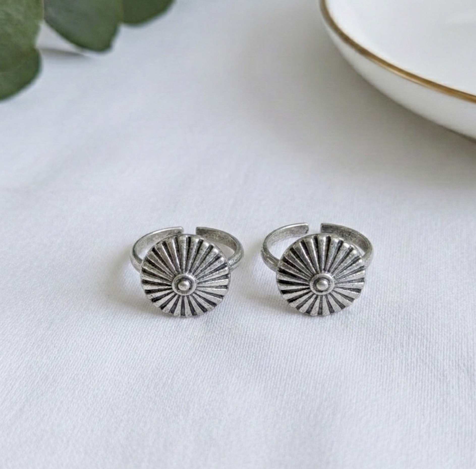 Bohemian Silver Sunburst Toe Ring (A Pair)- Adjustable Mandala Foot Jewelry