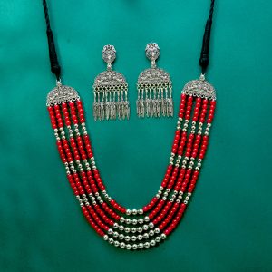 'Laal Pari' Oxidized & Red Beaded Necklace Set (Laal Pari means Red Fairy)