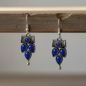 Vintage-Style Blue Teardrop Earrings in Antique Silver