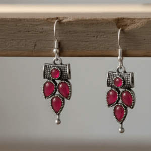 Vintage-Style Magenta Teardrop Earrings in Antique Silver