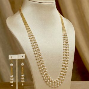 Mini Maharani Pearl Layered Set – Gold Plated Multi-Strand Necklace with Matching Earrings