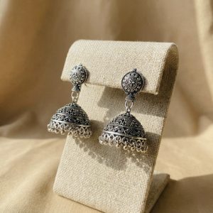 Filigree Oxidized Silver Jhumka Earrings