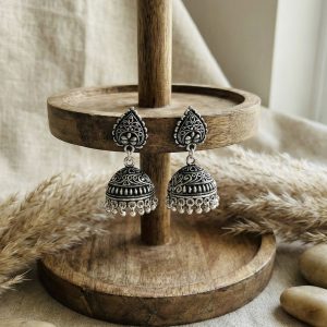 Heart Shaped oxidized Silver Traditional Jhumka Earring