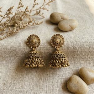 Antique Gold Tone Traditional Indian Jhumka Earrings