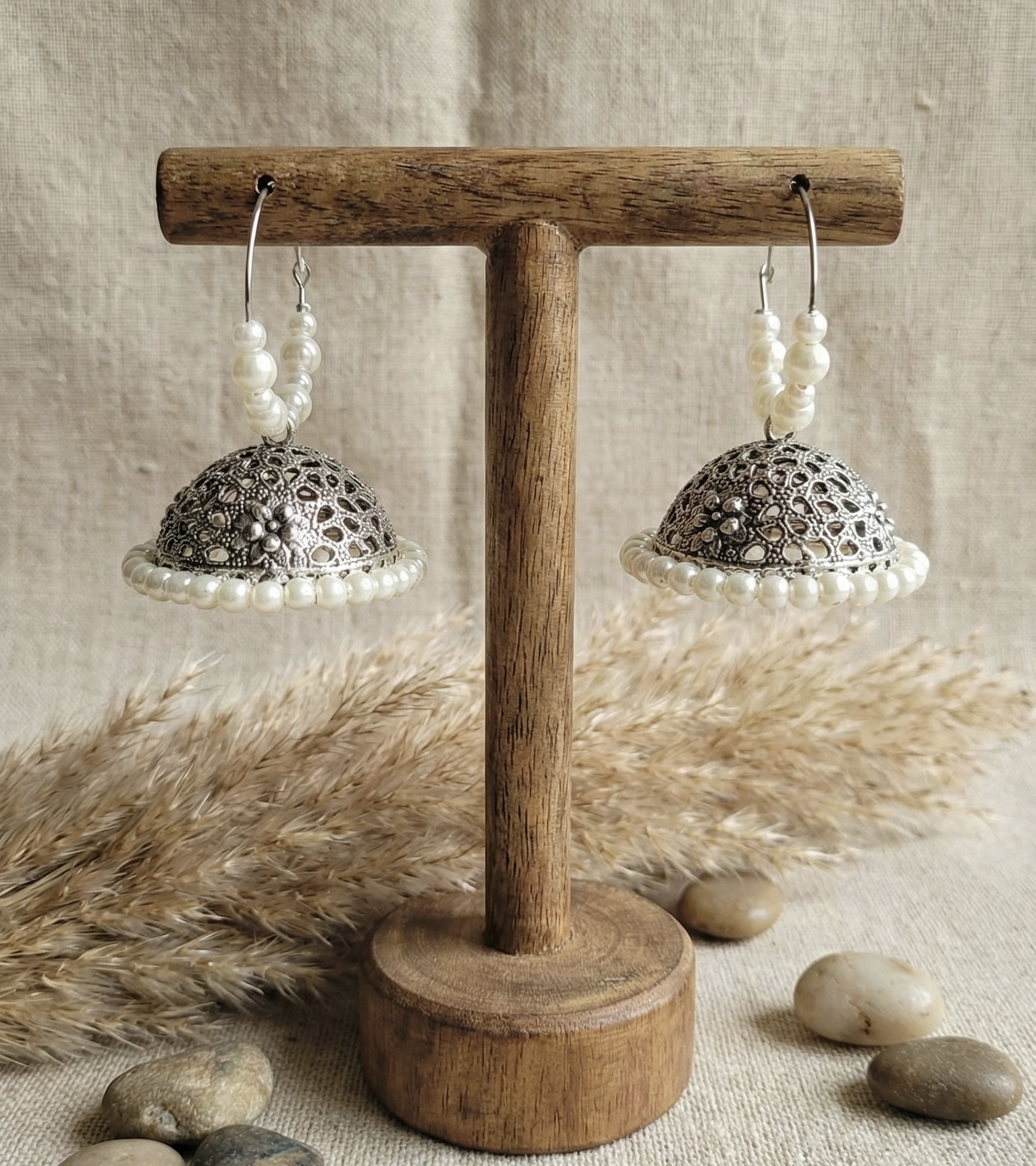 Pearl Hoop Jhumka Earrings – Traditional Bali Chaandbali