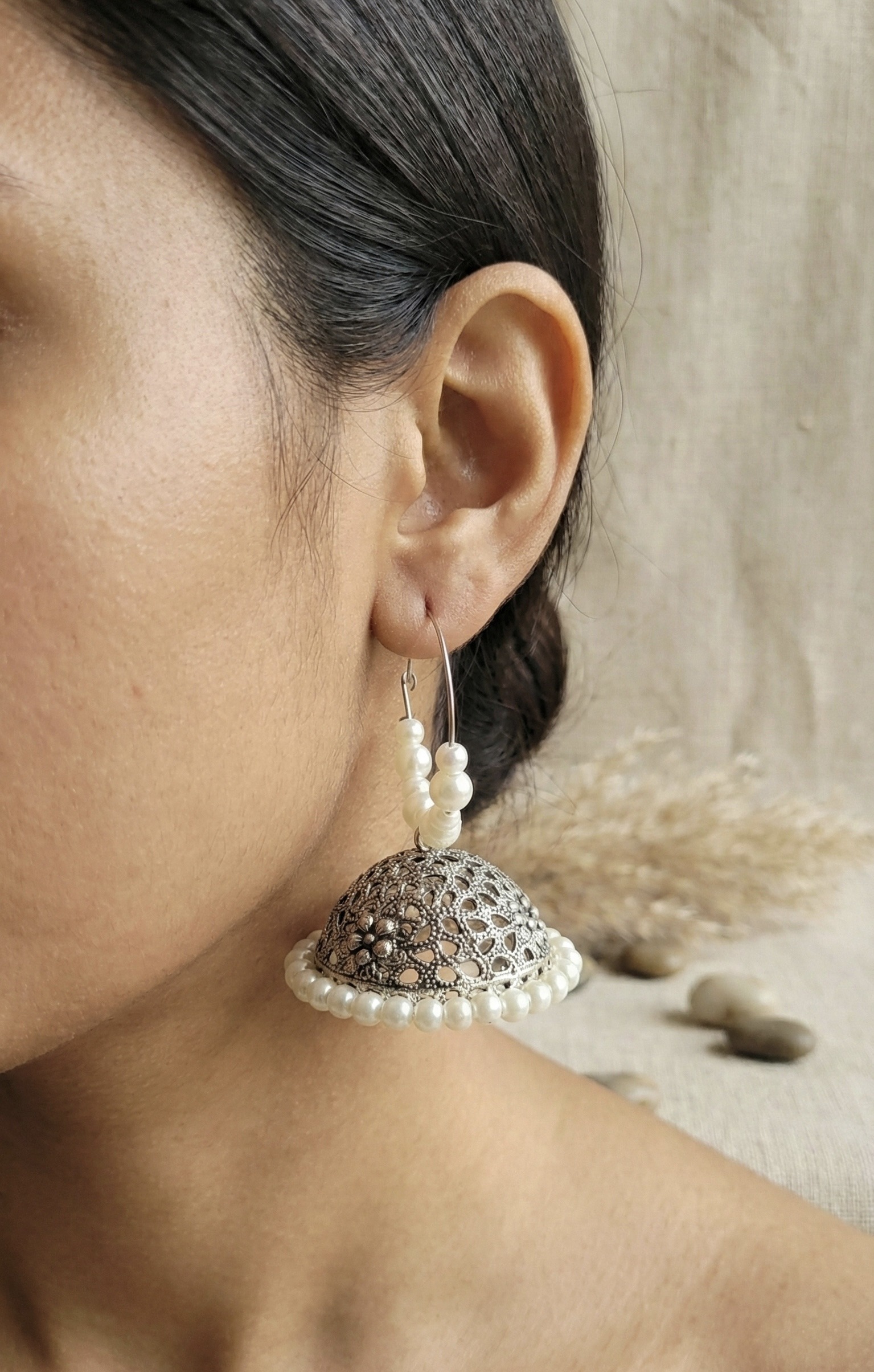 Pearl Hoop Jhumka Earrings – Traditional Bali Chaandbali - Image 2