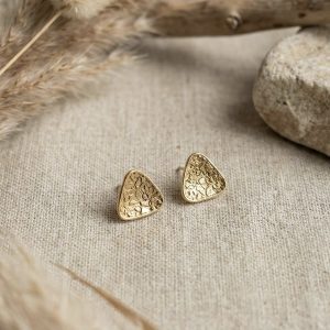 Minimalist Textured Gold Triangle Stud Earrings