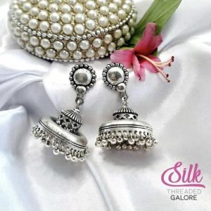 Traditional Antique silver Beaded Jhumka Earrings for Women