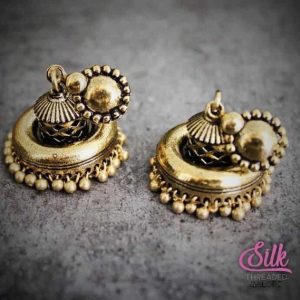 Traditional Antique Gold Beaded Jhumka Earrings for Women