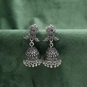 Handcrafted Oxidized Silver Filigree Jhumka Earrings with Traditional Ghungroo Bells – Ethnic Jewelry for Women