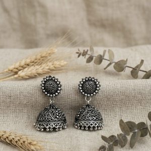 Oxidized Silver Jhumka Earrings – Traditional Indian Boho Dangle Earrings with Ghungroo Bells