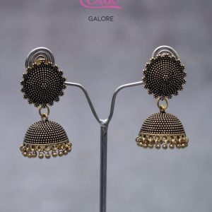 Antique Gold Toned Granulated Jhumka Earrings | Traditional Oxidized Ethnic Jewelry for Women