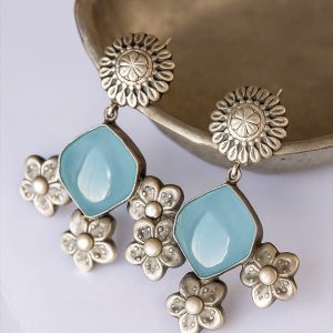 Handcrafted Oxidized Silver Bohemian Drop Earrings & Pearl Accents | Vintage Ethnic Statement Jewelry