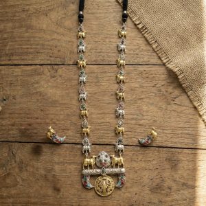 Dual-Tone Oxidized Silver Long Necklace Set