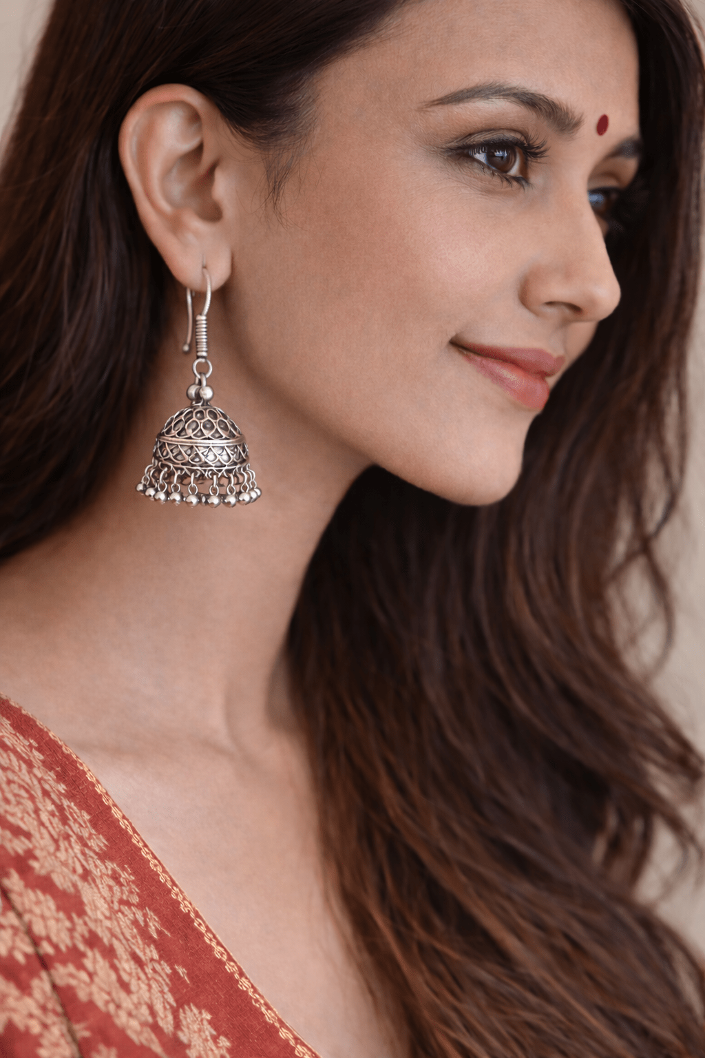 Antique Oxidized Silver Jhumka Earrings - Image 2