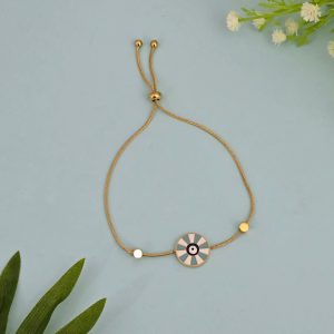 Plated Evil Eye Bracelet – Adjustable Enamel Nazar Protection Jewelry