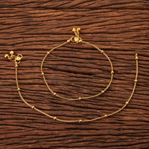Gold Plated Beaded Anklet with Bell Charms