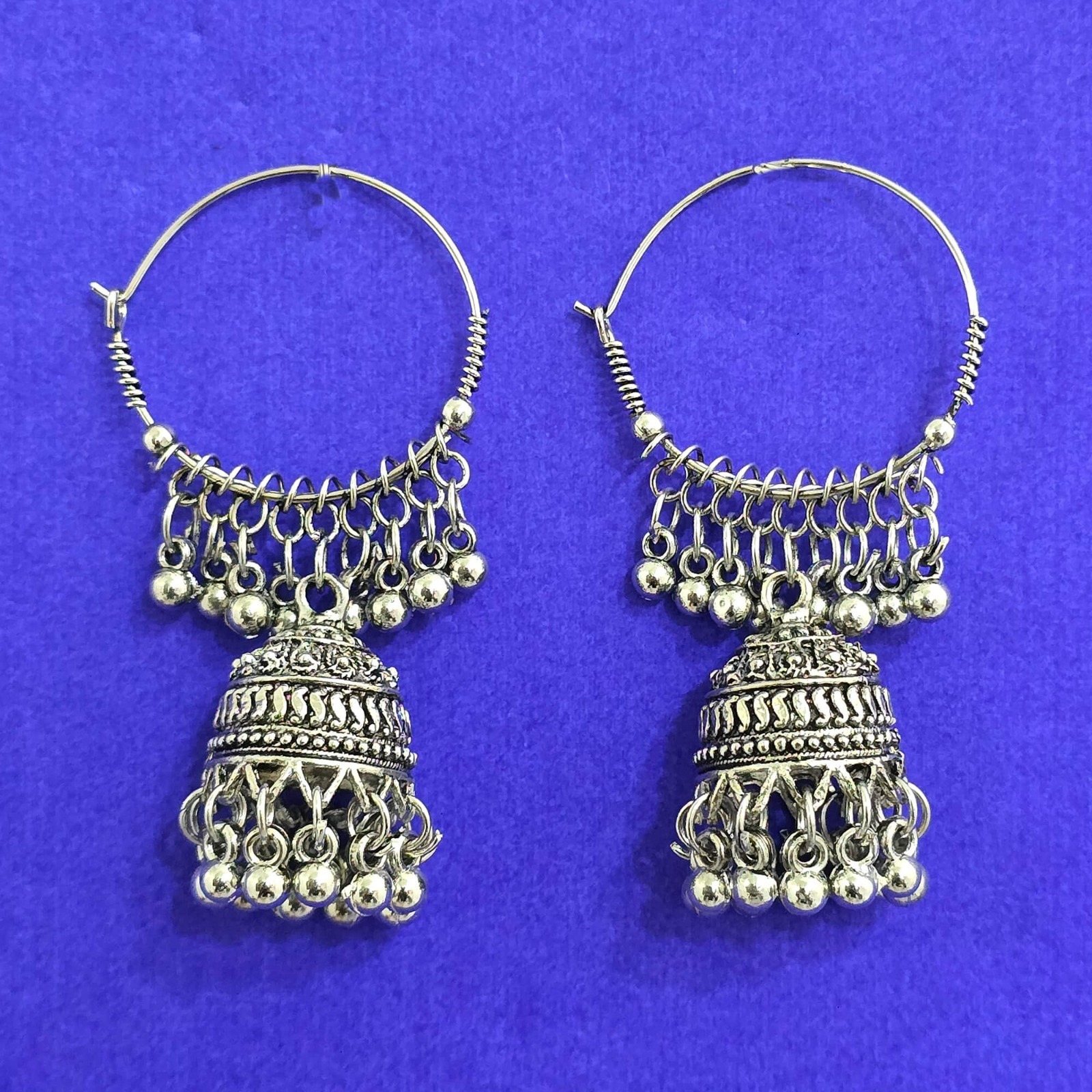 Handcrafted Oxidized Silver Jhumka Earrings