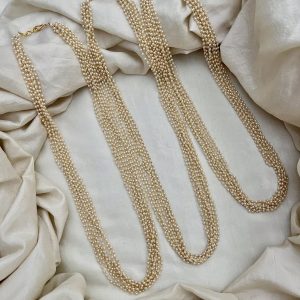 Multi-Strand Pearl and Gold Layered Necklace | Long Rani Haar Statement Jewelry for Weddings & Ethnic Wear