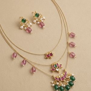 Aavya Triple-Layered Lotus & Moon Jewelry Set