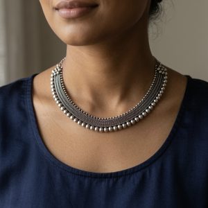 Handcrafted Sterling Silver Beaded Mesh Chain
