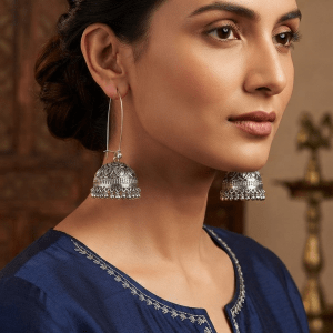 Elegant Floral Dome Jhumkas – Silver Tone