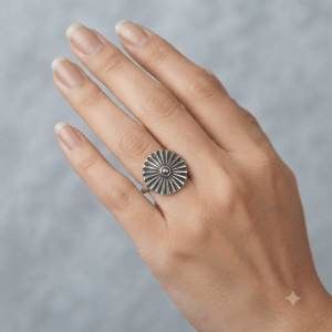 Radial Sunburst Adjustable Ring – Silver Tone
