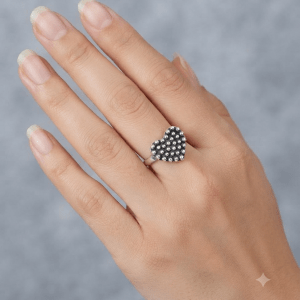 Heart-Shaped Dot Adjustable Ring – Silver Tone