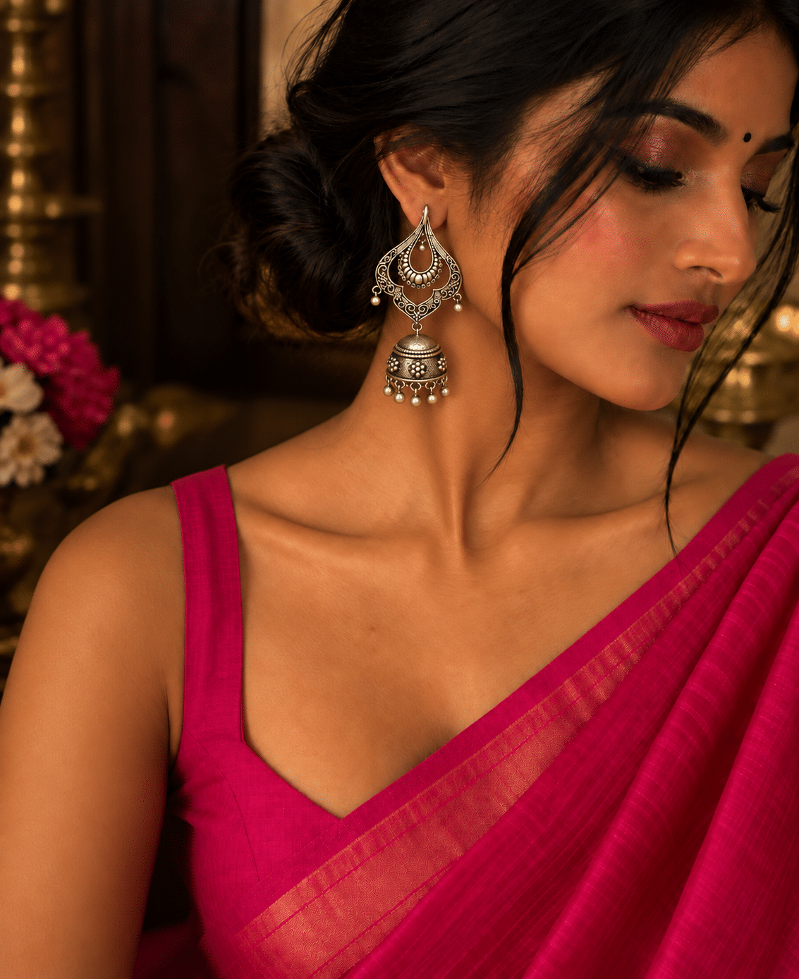 Antique Temple Jhumka Earrings - Image 2